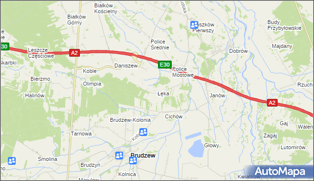 mapa Łęka gmina Kościelec, Łęka gmina Kościelec na mapie Targeo