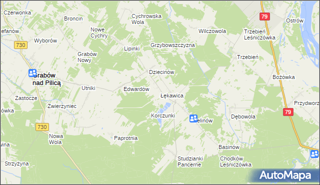 mapa Łękawica gmina Grabów nad Pilicą, Łękawica gmina Grabów nad Pilicą na mapie Targeo