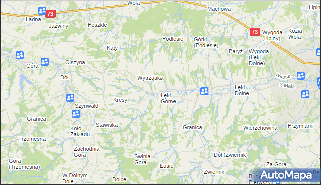 mapa Łęki Górne gmina Pilzno, Łęki Górne gmina Pilzno na mapie Targeo