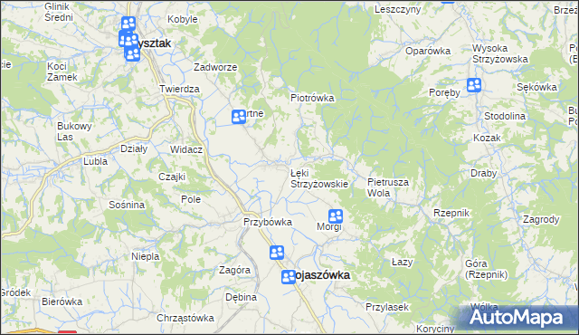 mapa Łęki Strzyżowskie, Łęki Strzyżowskie na mapie Targeo