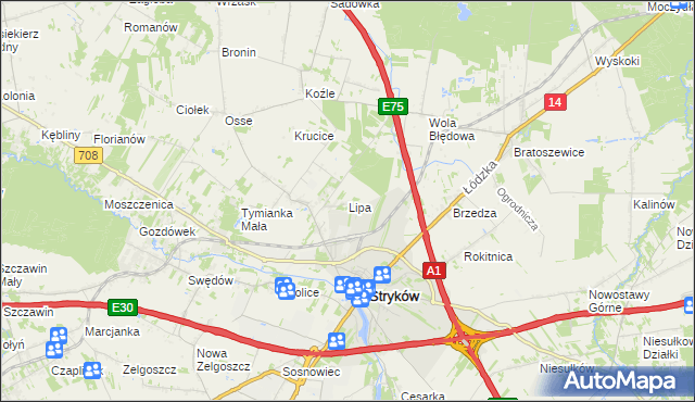 mapa Lipa gmina Stryków, Lipa gmina Stryków na mapie Targeo