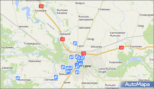 mapa Lipno powiat lipnowski, Lipno powiat lipnowski na mapie Targeo
