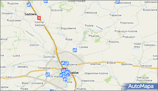 mapa Lipowa gmina Opatów, Lipowa gmina Opatów na mapie Targeo