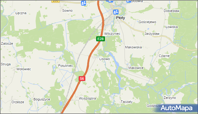mapa Lisowo gmina Płoty, Lisowo gmina Płoty na mapie Targeo