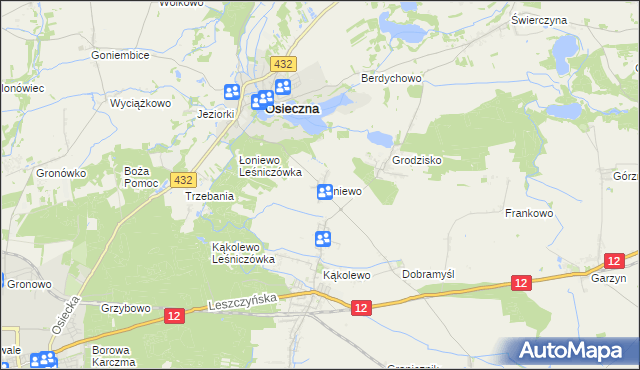 mapa Łoniewo gmina Osieczna, Łoniewo gmina Osieczna na mapie Targeo