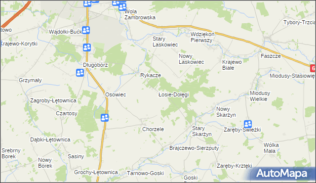 mapa Łosie-Dołęgi, Łosie-Dołęgi na mapie Targeo