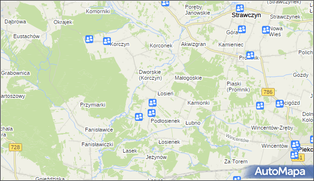 mapa Łosień gmina Piekoszów, Łosień gmina Piekoszów na mapie Targeo