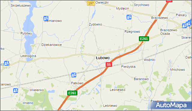 mapa Łubowo powiat gnieźnieński, Łubowo powiat gnieźnieński na mapie Targeo