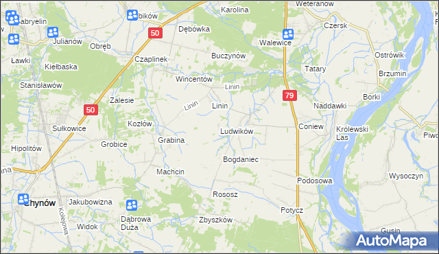 mapa Ludwików gmina Chynów, Ludwików gmina Chynów na mapie Targeo