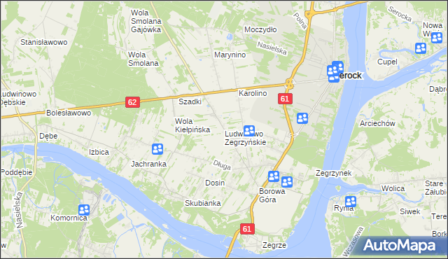 mapa Ludwinowo Zegrzyńskie, Ludwinowo Zegrzyńskie na mapie Targeo
