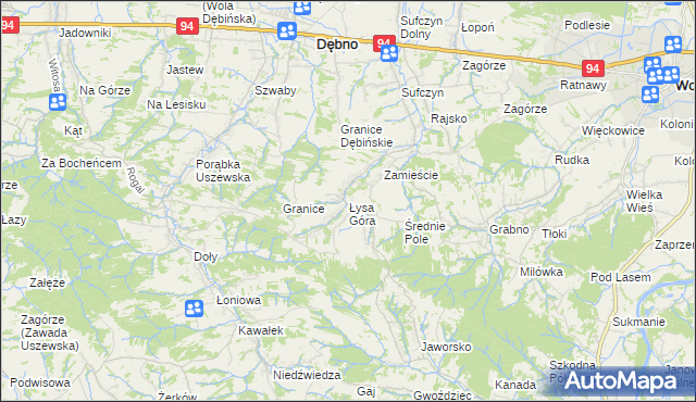 mapa Łysa Góra gmina Dębno, Łysa Góra gmina Dębno na mapie Targeo
