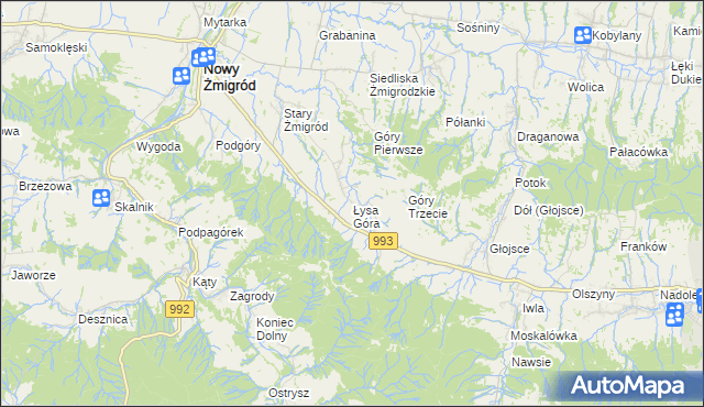 mapa Łysa Góra gmina Nowy Żmigród, Łysa Góra gmina Nowy Żmigród na mapie Targeo