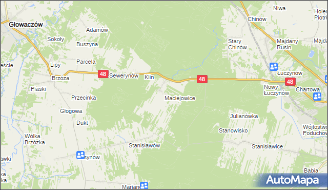 mapa Maciejowice gmina Głowaczów, Maciejowice gmina Głowaczów na mapie Targeo