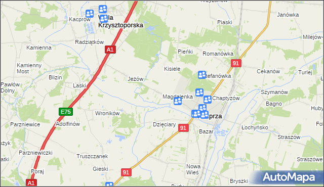 mapa Magdalenka gmina Rozprza, Magdalenka gmina Rozprza na mapie Targeo