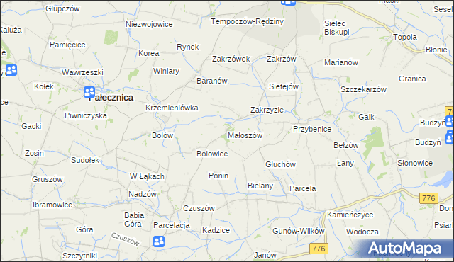 mapa Małoszów gmina Skalbmierz, Małoszów gmina Skalbmierz na mapie Targeo