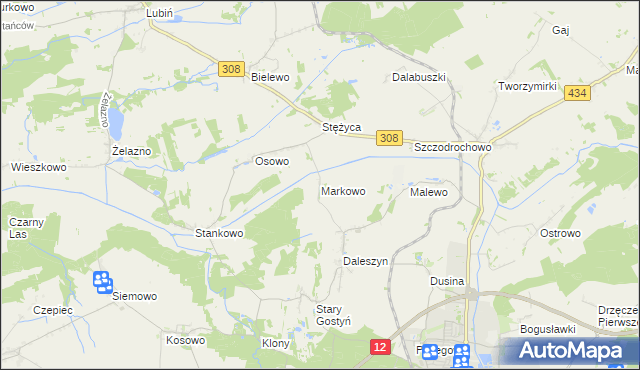 mapa Markowo gmina Gostyń, Markowo gmina Gostyń na mapie Targeo