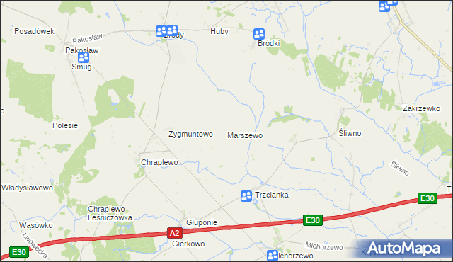 mapa Marszewo gmina Lwówek, Marszewo gmina Lwówek na mapie Targeo