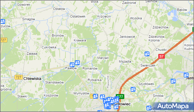 mapa Marywil gmina Szydłowiec, Marywil gmina Szydłowiec na mapie Targeo