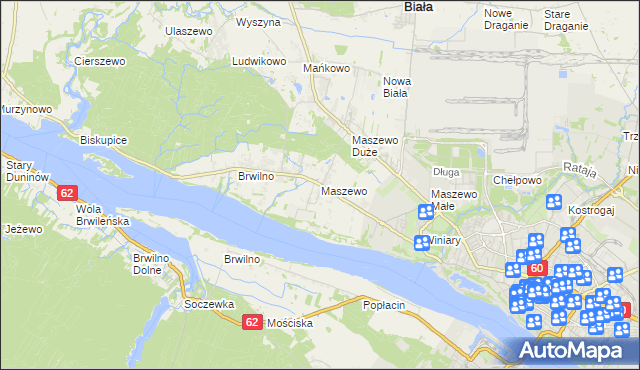mapa Maszewo gmina Stara Biała, Maszewo gmina Stara Biała na mapie Targeo