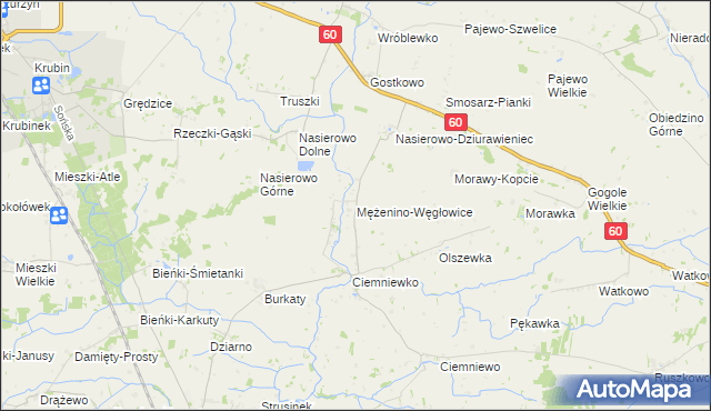 mapa Mężenino-Węgłowice, Mężenino-Węgłowice na mapie Targeo
