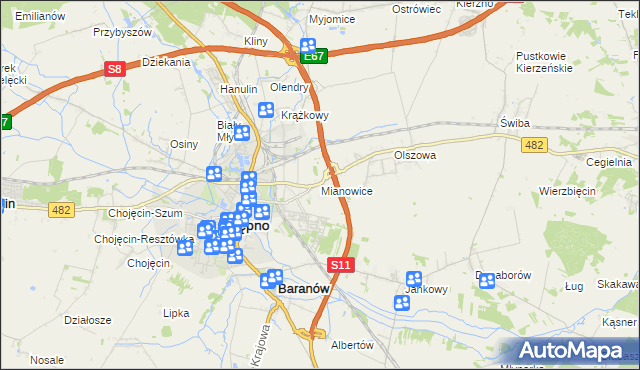 mapa Mianowice gmina Kępno, Mianowice gmina Kępno na mapie Targeo