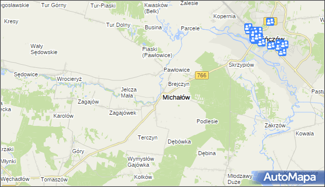 mapa Michałów powiat pińczowski, Michałów powiat pińczowski na mapie Targeo