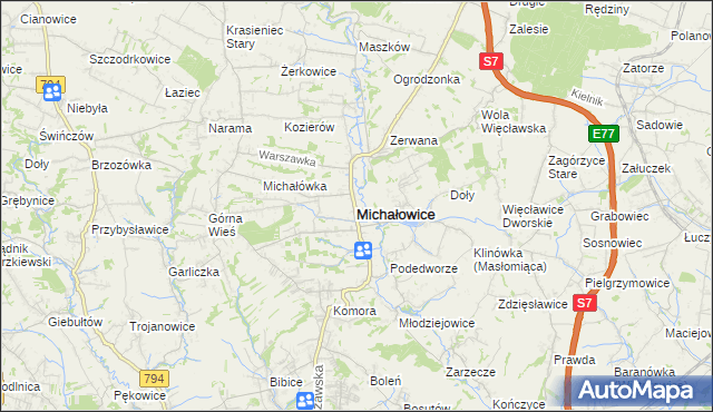 mapa Michałowice powiat krakowski, Michałowice powiat krakowski na mapie Targeo