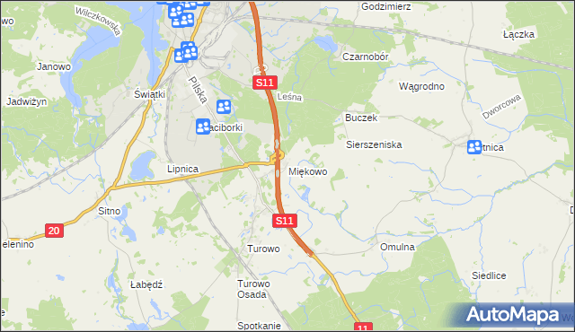 mapa Miękowo gmina Szczecinek, Miękowo gmina Szczecinek na mapie Targeo