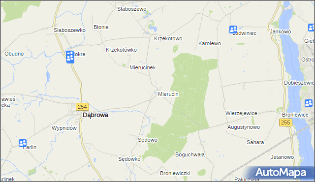 mapa Mierucin gmina Dąbrowa, Mierucin gmina Dąbrowa na mapie Targeo