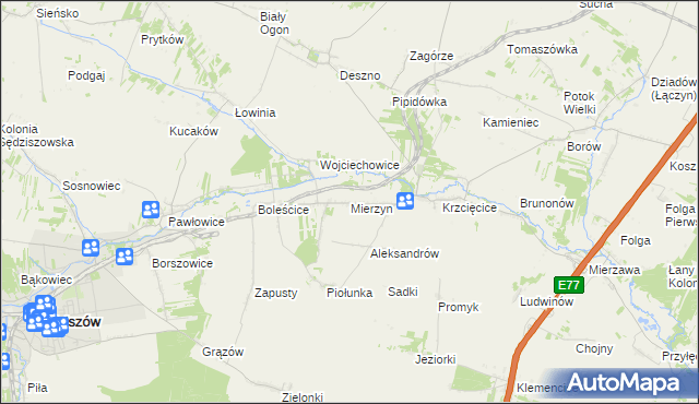 mapa Mierzyn gmina Sędziszów, Mierzyn gmina Sędziszów na mapie Targeo