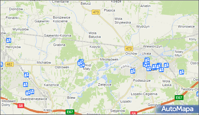 mapa Mikołajówek gmina Łask, Mikołajówek gmina Łask na mapie Targeo