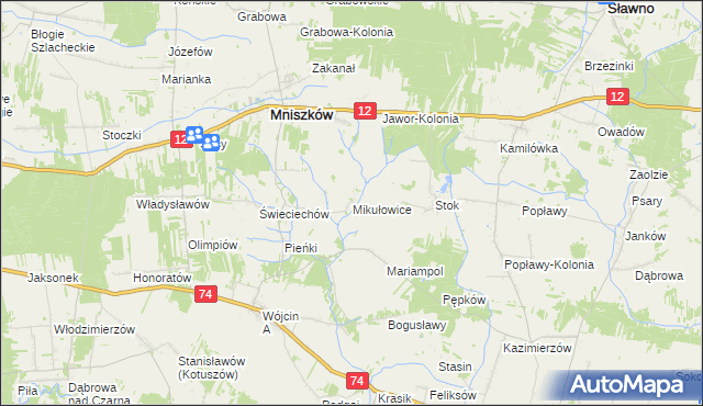 mapa Mikułowice gmina Mniszków, Mikułowice gmina Mniszków na mapie Targeo