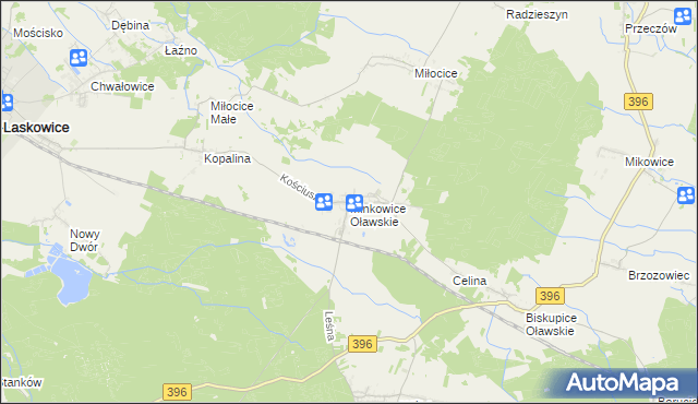 mapa Minkowice Oławskie, Minkowice Oławskie na mapie Targeo