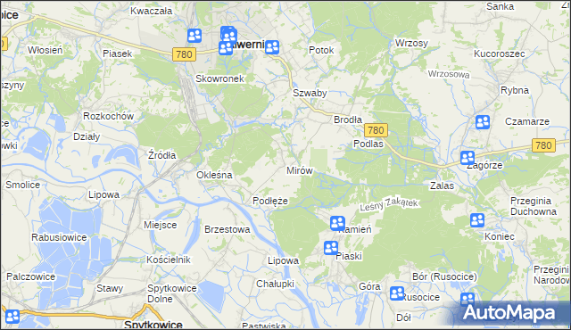 mapa Mirów gmina Alwernia, Mirów gmina Alwernia na mapie Targeo