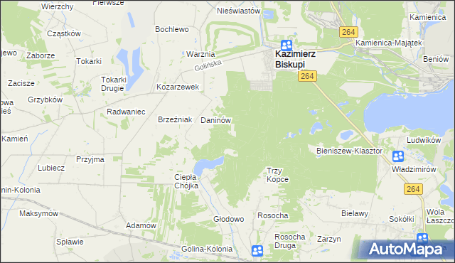 mapa Mokra gmina Kazimierz Biskupi, Mokra gmina Kazimierz Biskupi na mapie Targeo