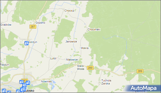 mapa Mokra gmina Lubsko, Mokra gmina Lubsko na mapie Targeo