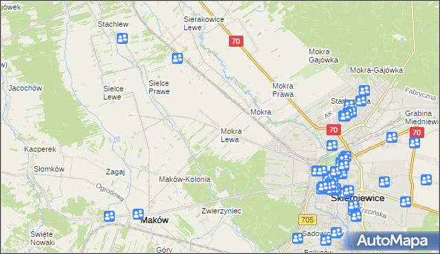 mapa Mokra Lewa, Mokra Lewa na mapie Targeo