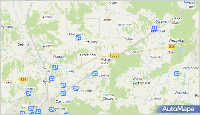 mapa Mokra Wieś gmina Tłuszcz, Mokra Wieś gmina Tłuszcz na mapie Targeo