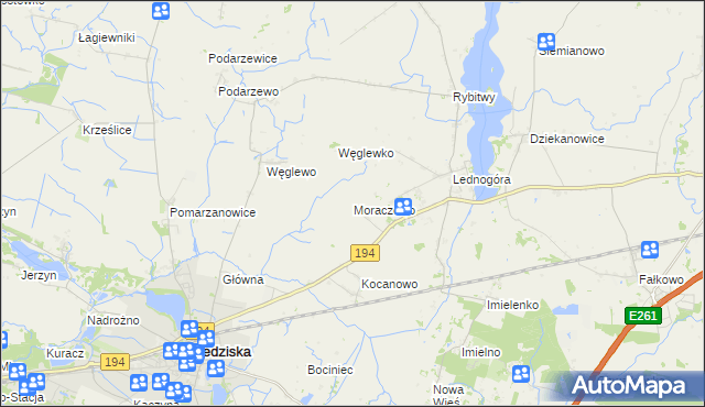 mapa Moraczewo gmina Łubowo, Moraczewo gmina Łubowo na mapie Targeo