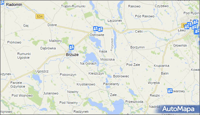 mapa Mościska gmina Brzuze, Mościska gmina Brzuze na mapie Targeo