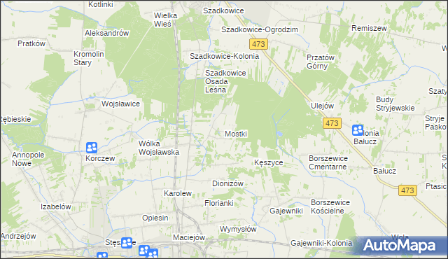 mapa Mostki gmina Zduńska Wola, Mostki gmina Zduńska Wola na mapie Targeo