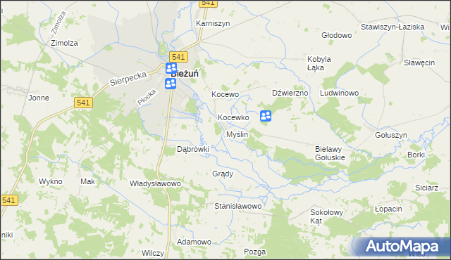 mapa Myślin, Myślin na mapie Targeo