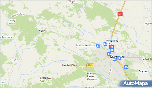 mapa Myszyniec-Koryta, Myszyniec-Koryta na mapie Targeo
