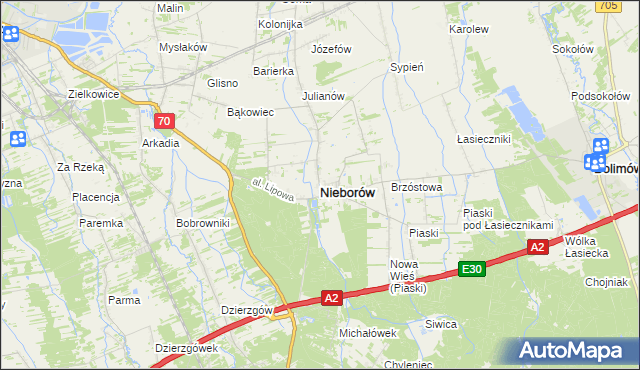 mapa Nieborów powiat łowicki, Nieborów powiat łowicki na mapie Targeo