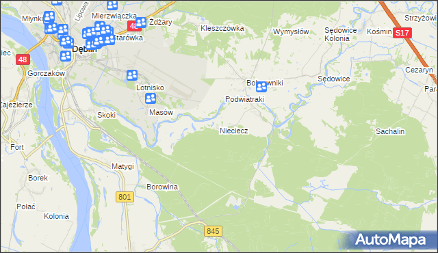 mapa Nieciecz gmina Puławy, Nieciecz gmina Puławy na mapie Targeo