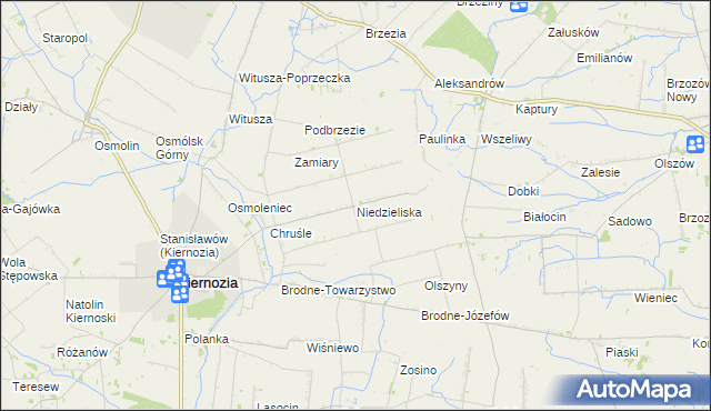 mapa Niedzieliska gmina Kiernozia, Niedzieliska gmina Kiernozia na mapie Targeo