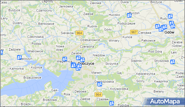 mapa Niezdów gmina Dobczyce, Niezdów gmina Dobczyce na mapie Targeo