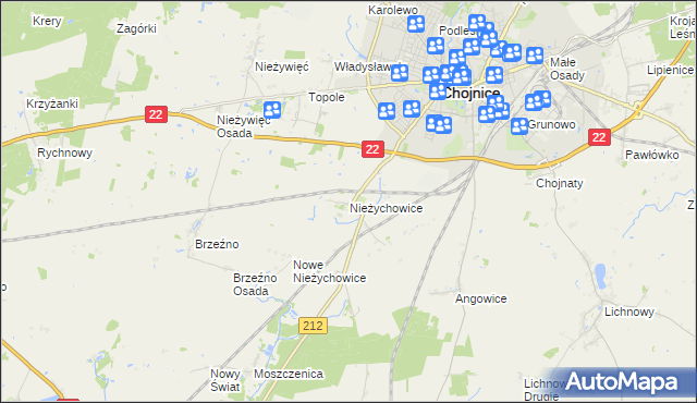 mapa Nieżychowice, Nieżychowice na mapie Targeo