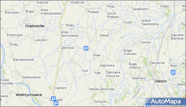 mapa Niwki gmina Olesno, Niwki gmina Olesno na mapie Targeo