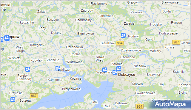 mapa Nowa Wieś gmina Dobczyce, Nowa Wieś gmina Dobczyce na mapie Targeo